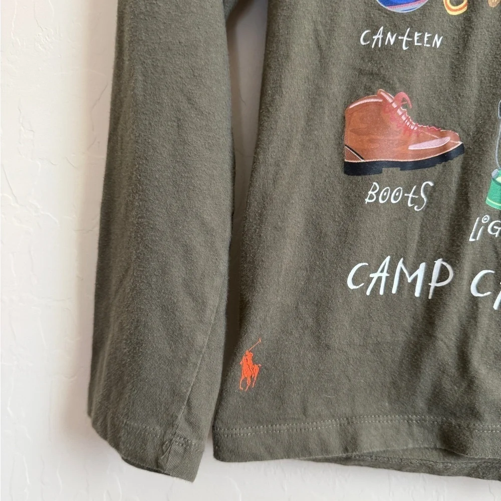 Polo Ralph Lauren Bear Boys Camp Checklist Green Hooded Long Sleeve Shirt 8